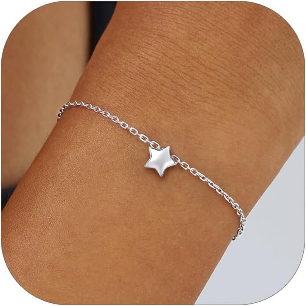 Personalized Tiny Heart/Star/Moon/Dot/Lotus Bracelet, Sterling Silver Dainty Lin